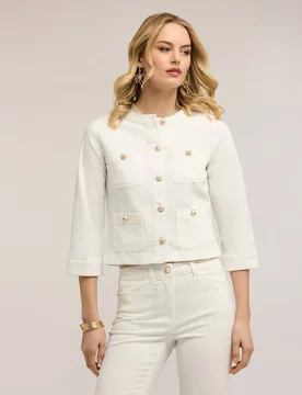 Chaqueta de mujer en drill mezcla de algodón modelo regular con cierre de botones frontal - Motivi - FashionsVida