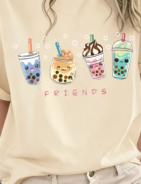 Pieza Camiseta de manga corta con estampado de té de burbujas linda para niñas, cómoda y transpirable, uso casual diario para el verano - Shein - FashionsVida