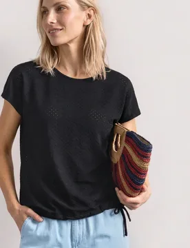 T-Shirt aus Spitze mit Rundhals female Schwarz - Street One - FashionsVida