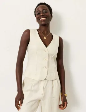 Pure Linen V-Neck Waistcoat Natural female - Fatface - FashionsVida