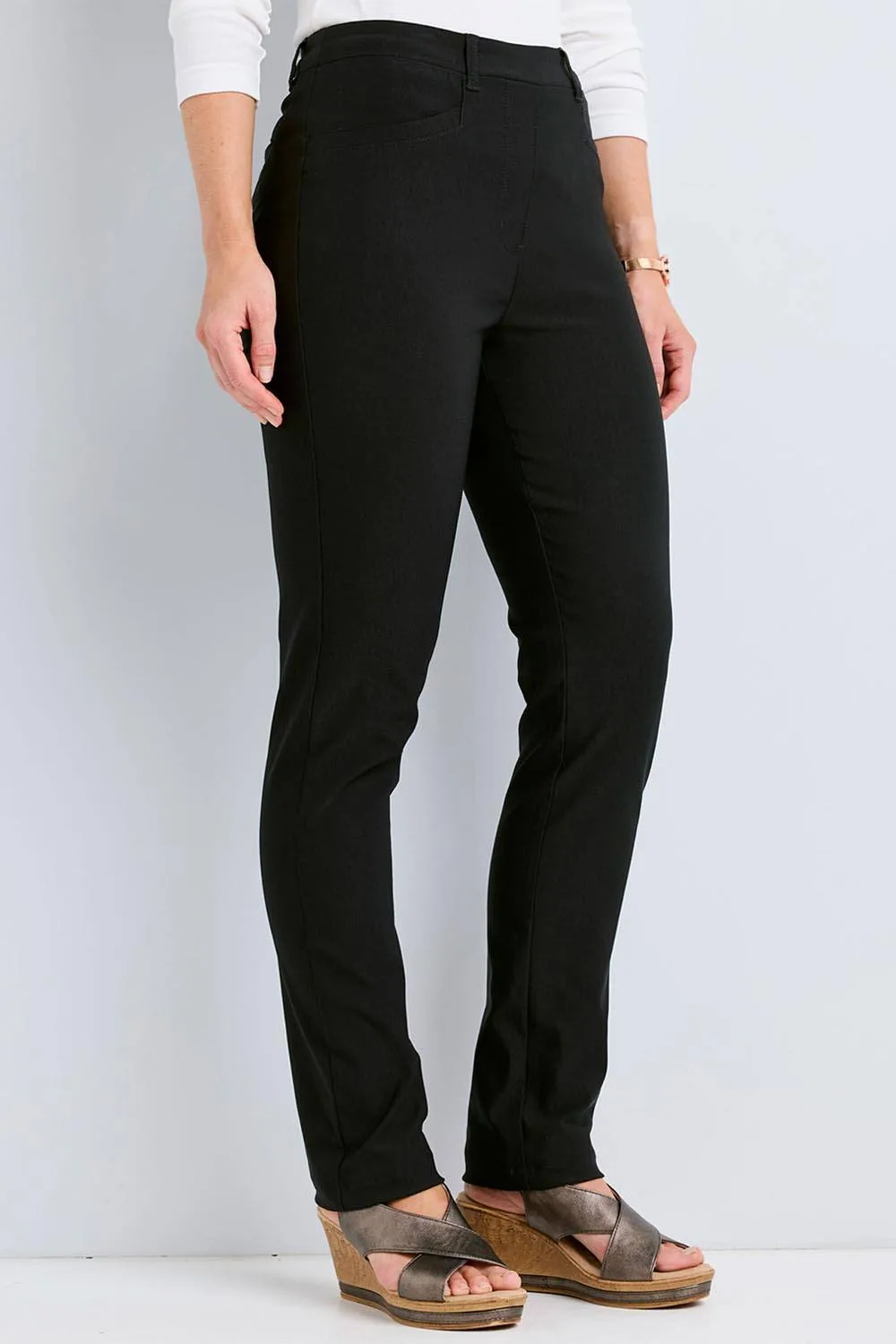 Super Stretchy Pull On Slim Leg Trousers - Black - Size: 8L - Cotton Traders - FashionsVida