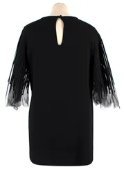 Mesh Trimmed Black Silk Blend Top