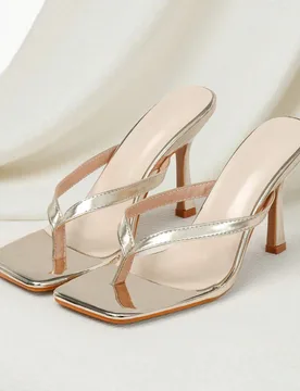Sandalias de tacón alto con tiras clásicas y sencillas de punta abierta, regalo de Navidad para mujeres - Shein - FashionsVida