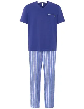 Pijama de hombre manga corta pantalón largo a rayas - Lohe - FashionsVida
