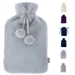 Plush Hot Water Bottle - Navy - Grey - Size: One Size