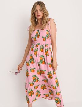 Abito midi in viscosa con fantasia e spalline - multicolor