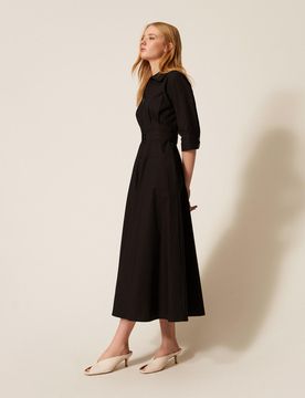 Robe longue en popeline avec ceinture