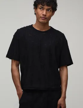 Herren Übergroßes Kastenförmiges Gewebtes Burn-Out-Oberteil Black Größe Small - boohooMAN - FashionsVida