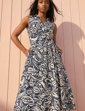 Women's Petite Abstract Midi Shirt Dress in Navy Size: 12 - Navy - Size: 12 - Roman - FashionsVida