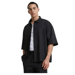 Camicia A Maniche Corte Boxy Cotton Linen Black 2XL