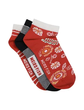 Weird Fish Loretta Trainer Socks 3 Pack Size 4-7 - women women accessories women accessories socks women all-womens - Tango Red - FashionsVida