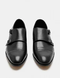Leather Monk Strap Shoes Black male