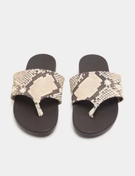 Leather Snake Print Toe Post Mules Black Mix female - M&S - FashionsVida