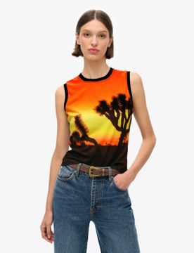 Para mujer. W6011959A Camiseta de tirantes con subestampado , (XS), Casual, Algodón, Sin mangas / Tirantes