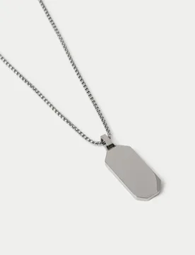 Stainless Steel Dog Tag Necklace Silver male - M&S - FashionsVida