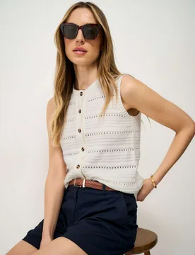 Pure Cotton Button Through Knitted Vest White female - Crew Clothing - FashionsVida