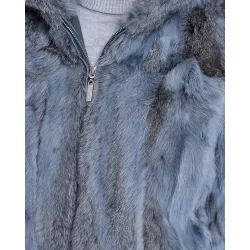 Chaqueta de pelo de mujer de conejo con capucha y cremallera