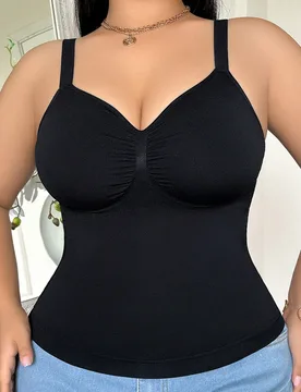 Pieza Camiseta moldeadora sin costuras para mujer, adelgazante de cintura y abdomen, simple y cómoda, color negro - Shein - FashionsVida