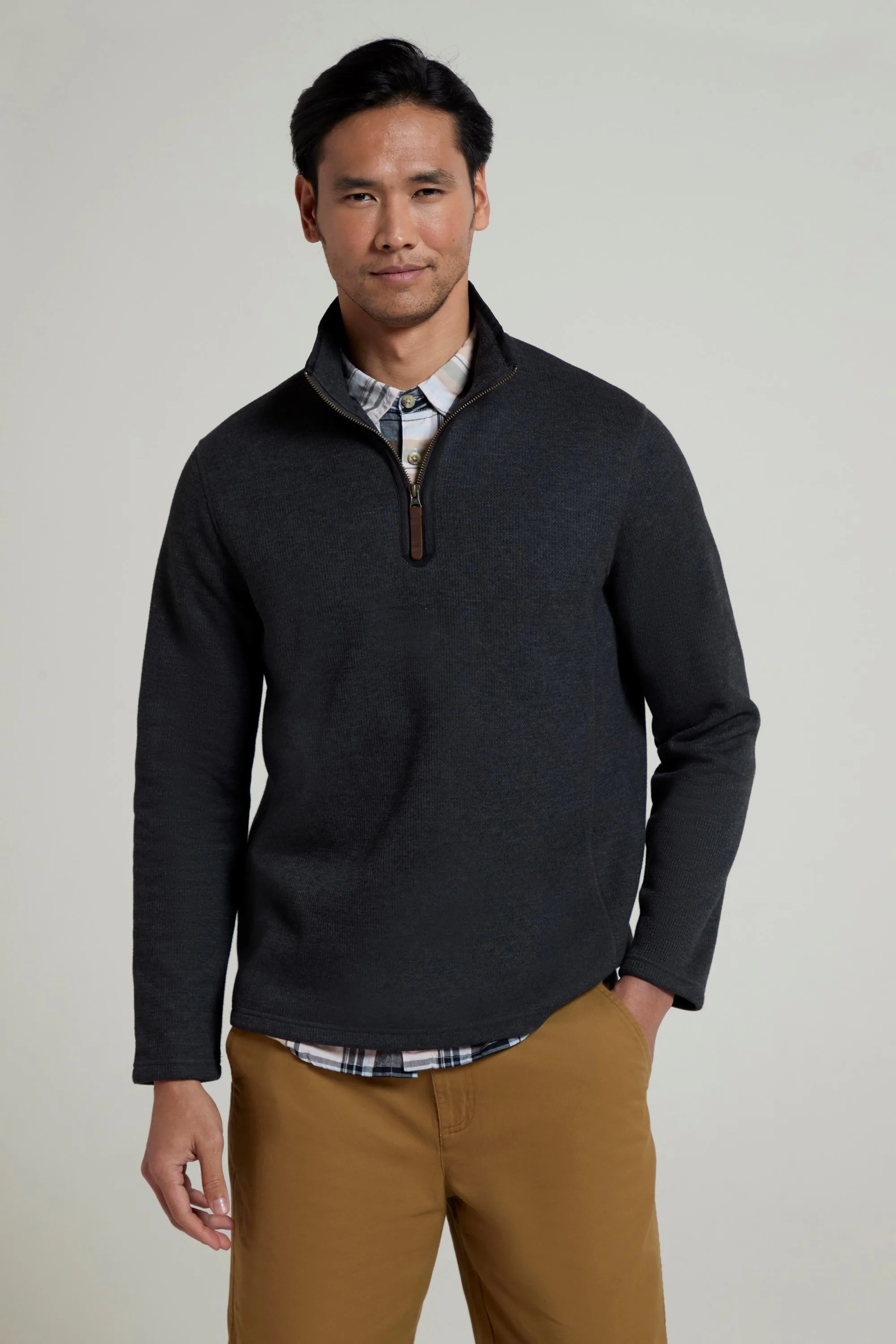 Beta Contrast Mens Zip-Neck Top - Grey - Grey - Size: M - Mountain Warehouse - FashionsVida