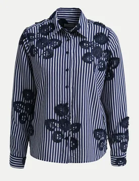 Hemdbluse mit Blumen-Bestickung Blau 38 - Milano Italy - FashionsVida