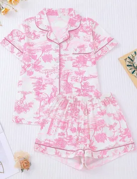 Piezas/Set Conjunto de pijama para mujer, estampado de pintura, ropa de estar en casa para mujer, conjunto de vacaciones de primavera/verano, top de m - Shein - FashionsVida