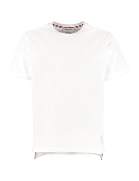Crew-Neck Cotton T-Shirt with Front Patch Logo and Side Slits