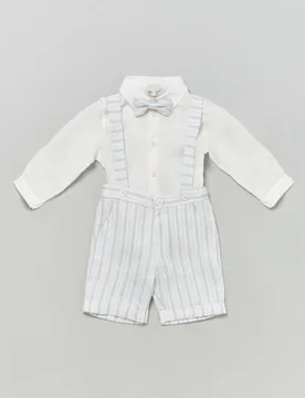 Completo in lino composto da camicia salopette e papillon a righe abbinati - Lalalù - FashionsVida