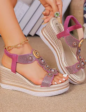 Sandalias de plataforma con cuña estilo bohemio 2025 para mujer, sandalias con tacón grueso y alto de estilo romano - Shein - FashionsVida