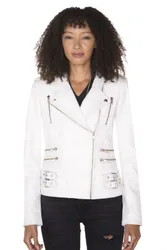 Womens Vintage Brando Biker Jacket-Orlando - White - Size 10 Uk