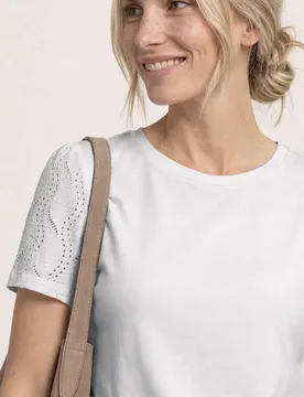 T-Shirt mit Rundhals und Spitzenärmeln female Weiß - Street One - FashionsVida