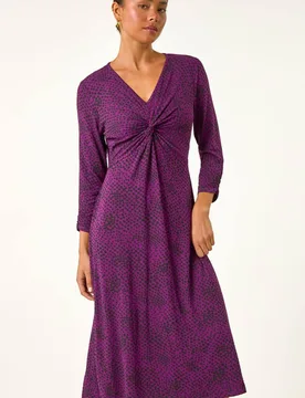 Petite Twist Front V-Neck Midi Dress - Purple - Size: 12 - Roman - FashionsVida