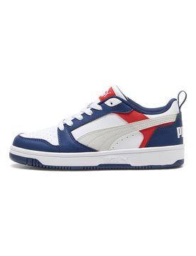 Sneakers bianche blu e rosse stile basket Rebound V6 Lo Jr 36