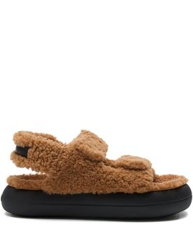 Women's Shearling Mini Platform Sandals with Double Strap Slingback