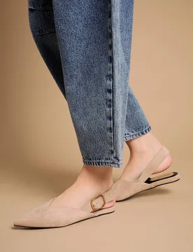 Binx Faux Suede Slingback Pointed Flat Shoes - Taupe - Size: 7 - OASIS - FashionsVida