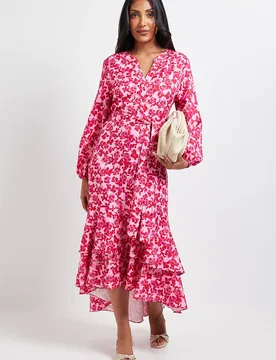 Women's Petite Floral Print Button Midi Shirt Dress in Pink Size: 16 - Pink - Size: 16 - Wallis - FashionsVida