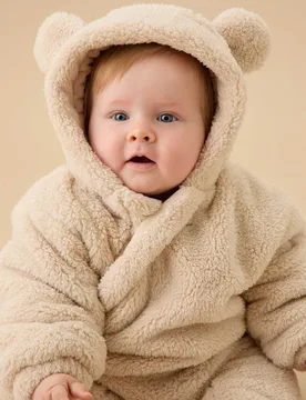 Borg Bear Ears Pramsuit (0-24 Mths) Brown Unisex - MORI - FashionsVida