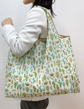 Allover Cactus Print Tote Bag, Shopping Bags, Foldable Large Capacity Contrast Binding Shoulder Bag - Shein - FashionsVida