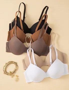 Set de 5 Sujetadores sin aros cómodos de color liso para dama - Shein - FashionsVida