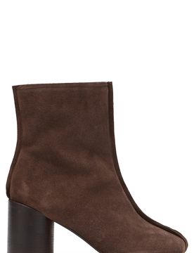Suede Ankle Boots with Round Toe and Wooden Heel