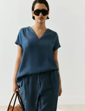 Blusa lisa de manga corta de mujer - Couchel - FashionsVida