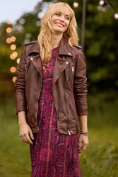Women's Harlow Collared Leather Jacket in Brown Size: 12 - Brown - Size: 12