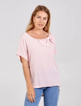 Oversized Diamante Bow Top - S/M / PINK - female - Blue Vanilla - FashionsVida