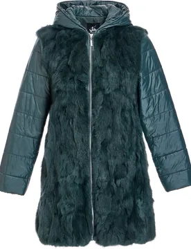 Abrigo de pelo de mujer de conejo con capucha y mangas acolchadas - Maximilian - FashionsVida
