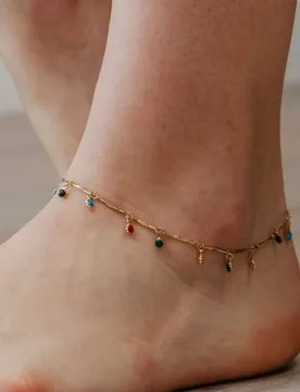 Women's Colourful Mama Boho Charm Silver Dangle Dainty Rainbow Anklet in Gold Size: 9 inches - Gold - Size: 9 inches - The Colourful Aura - FashionsVida