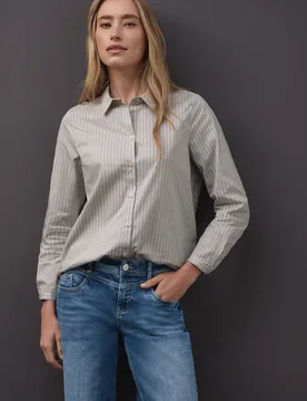 Gestreifte Business Bluse female Beige - Street One - FashionsVida