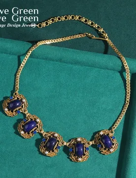 Bohemian Jewelry Vintage Choker Necklace Gothic Blue Square Natural Stone Gold Color Carving Flower Antique Women'S Accessories - Aliexpress - FashionsVida