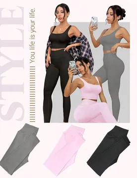 Conjunto de ropa de yoga de 6 piezas para mujer, que incluye top de tirantes de cuello redondo ajustado, leggings de cintura alta, conjunto de ropa de - Shein - FashionsVida