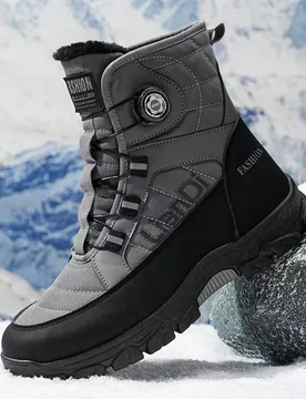 Botas de nieve para hombre - Parte superior y suela de PVC, botas de senderismo marrón/negro, con plantilla acolchada, punta redonda y sistema de cor - Shein - FashionsVida