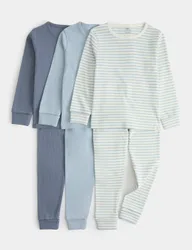 Pack Cotton Rich Blue Pyjama Sets (1-8 Yrs) Ecru Mix male