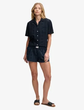 Superdry Damen Baumwoll-broderie-strandshorts Navy - Größe: 34 - 49.99 - FashionsVida